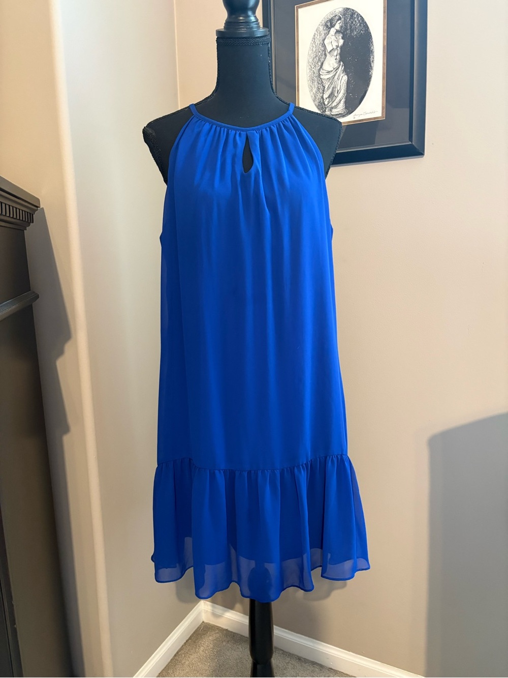 Roz & Ali Royal Blue Sleeveless Halter Ruffle-Hem Dress